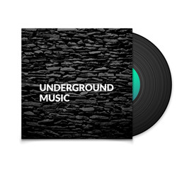 Black vintage vinyl record and black underground music cover