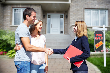 Family near new house.