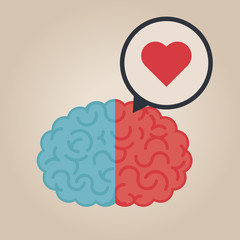 Left & right human brain illustration: love