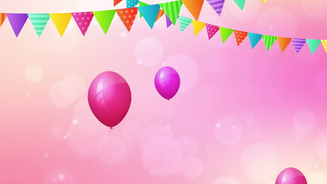 birthday loop background animation with balloons and flags