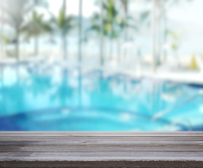 wood Table  Top Background and Pool 3d render