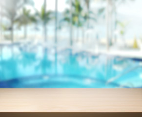 wood Table  Top Background and Pool 3d render