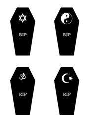 Cercueils de 4 confessions religieuses