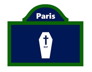 Cercueil sur une plaque de rue à Paris