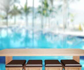 wood Table  Top Background and Pool 3d render