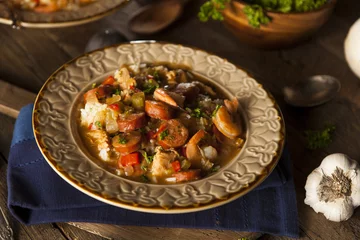 Crédence de cuisine en verre imprimé Crustacés Homemade Shrimp and Sausage Cajun Gumbo