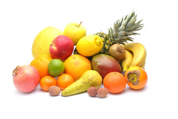 Assortment of exotic fruits isolated on white