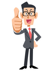 サムズアップするメガネのビジネスマン