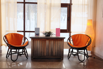 Interior of spa salon waiting room