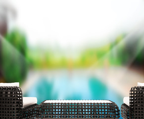 wood Table  Top Background and Pool 3d render