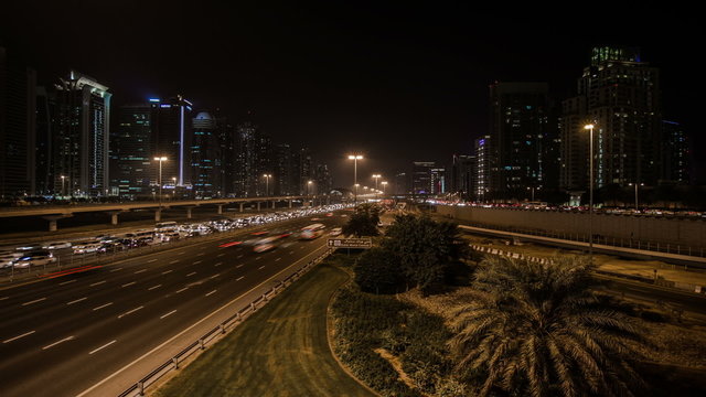 time lapse photography, freeway in Dubai