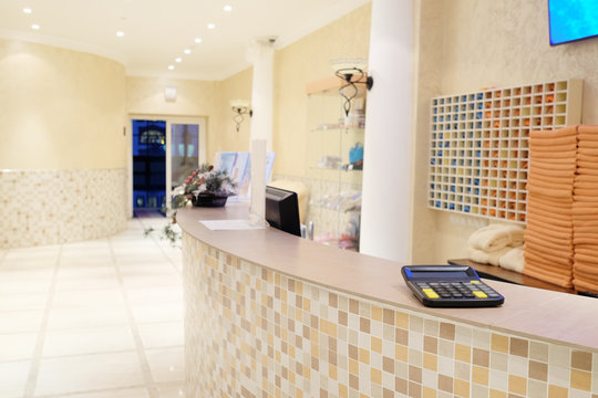 Reception desk in fitness center