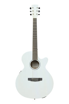 The image of white acoustic guitar isolated