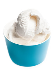 Vanilla Soft  Ice Cream in blue bowl isolated On White Backgroun