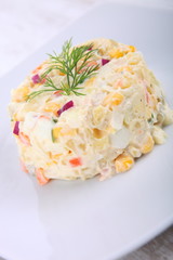     Salad with Potato, Boiled Eggs, Onion and Mayonnaise 

