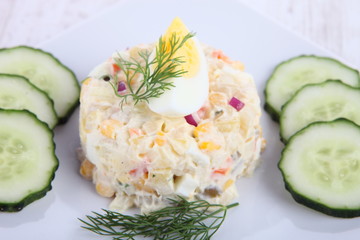    Salad with Potato, Boiled Eggs, Onion and Mayonnaise 

