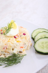    Salad with Potato, Boiled Eggs, Onion and Mayonnaise 

