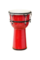 Image of red ethnic african drum under the white background