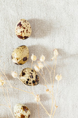 quail eggs on linen