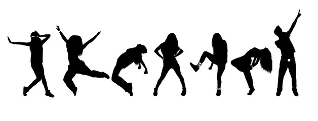 Silhouettes of dancing people isolated on white