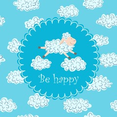 Vector illustration with sheep and clouds