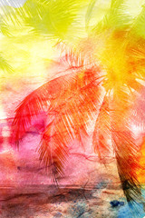 Fototapeta na wymiar watercolor retro palm