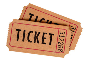 Two old stained faded vintage tickets isolated white background photo