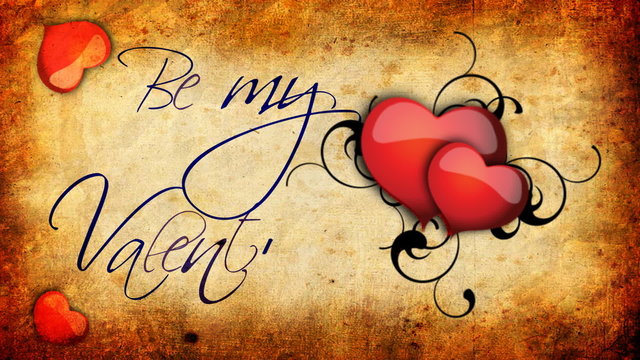 Animated Be my Valentine sign with beating hearts on a old paper background