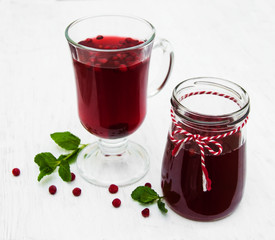 Glasses of mulled wine with  cranberries