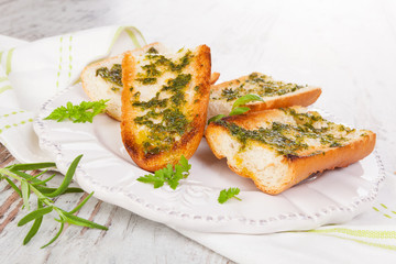 Garlic baguette, vintage styles.