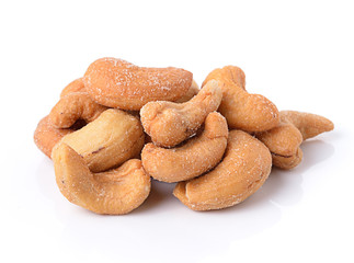 salted cashew nut on white background