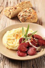 Mashed potato and roasted sausage
