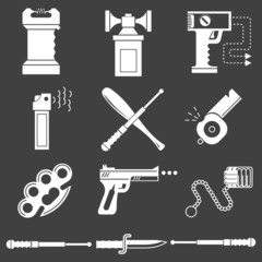 White icons vector collection of self-defense