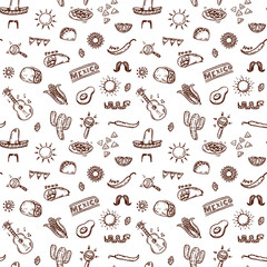 Mexican sign and symbols doodles hand drawn pattern - 77502046