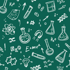 Hand Drawn Chemistry seamless pattern.