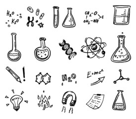 Hand drawn chemistry and science icons - 77502079