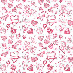 Valentine`s day hand drawn doodle background