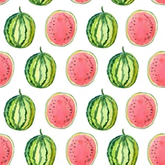 Fototapete Wassermelone Handgezeichnetes Aquarellmuster mit Wassermelone