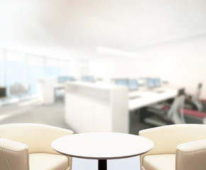 Fototapeta na wymiar Wood Table Top Background In Office 3d render