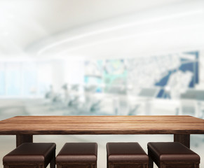 Wood Table  Top Background In Office 3d render