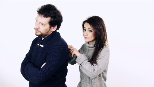 Woman begging boyfriend for forgiveness