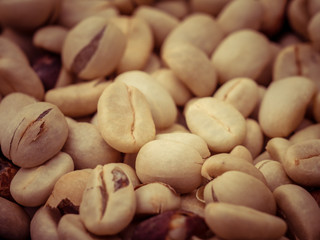 green coffee beans macro with filter effect retro vintage style