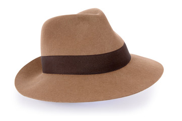 Classic tan felt Fedora isolated white background photo
