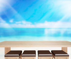 Wood Table  Top Background Sea And Sky 3d render