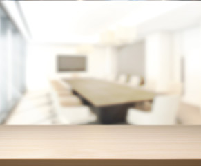 Wood Table Of Background in meeting room
