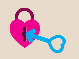Heart padlock and symbol key