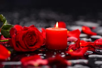 Foto op Canvas Valentines Day background-red rose with red candle © Mee Ting