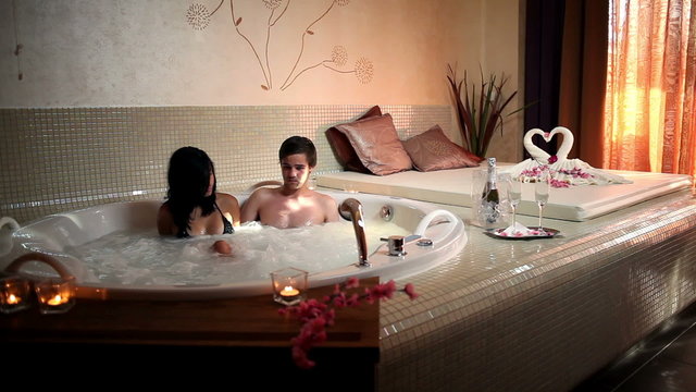 HD1080p: Couple enjoying in private jacuzzi