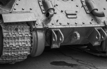 Rear view of the tank t-34. Selective focus.