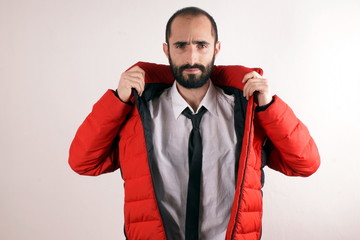 Man with red jacket